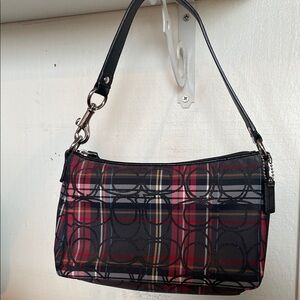 Coach EUC Red and Black Plaid Shoulder Bag
